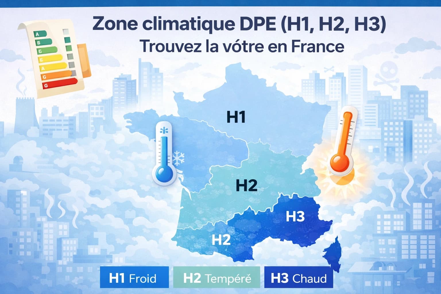 Zone climatique DPE (H1, H2, H3) : trouvez la vôtre en France